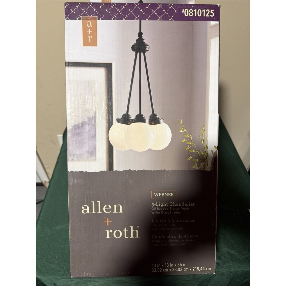 HIP 3-Light Fixture,‎ White Glass Shades,Oil Rubbed Bronze allen+roth #0810125